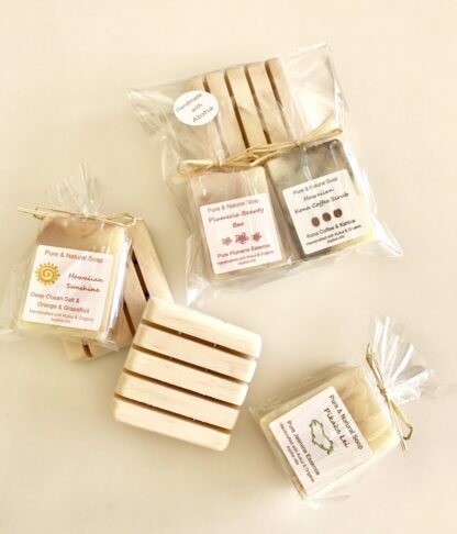 2 Mini Soap Set with Wooden Soap Dish wedding, party favors, housewarming gift