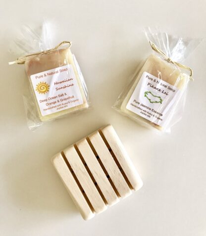 2 Mini Soap Set with Wooden Soap Dish wedding, party favors, housewarming gift