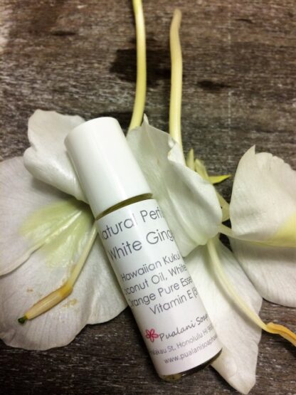 White Ginger Lily Natural Perfume Oil Scented with Pure Essential Oils with Hawaiian Kukui Nut and Coconut Oil base 5ml roll-on bottle